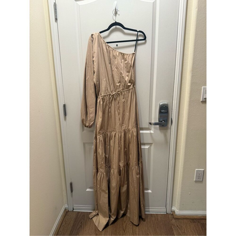 SWF One shoulder Maxi Dress in Tan Vacation Wedding Guest size Brunch  S NWT - Picture 5 of 7